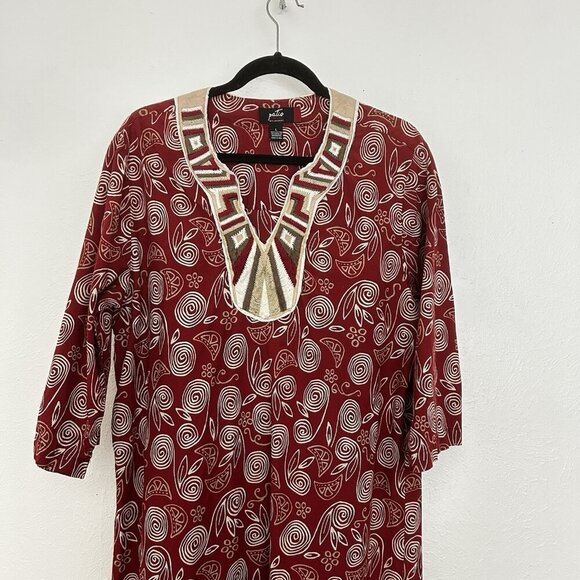 Patio Casuals By Cabernet Maxi Dress Floral Print Kaftan Patio Embroidered Sz L - Picture 2 of 12